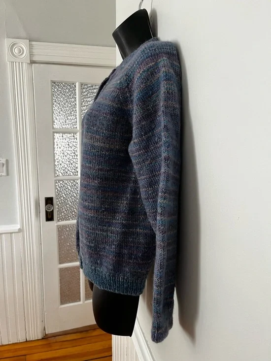 Handmade Heathered Wool Long Sleeve Cardigan, Size Medium - Picture 2 of 11